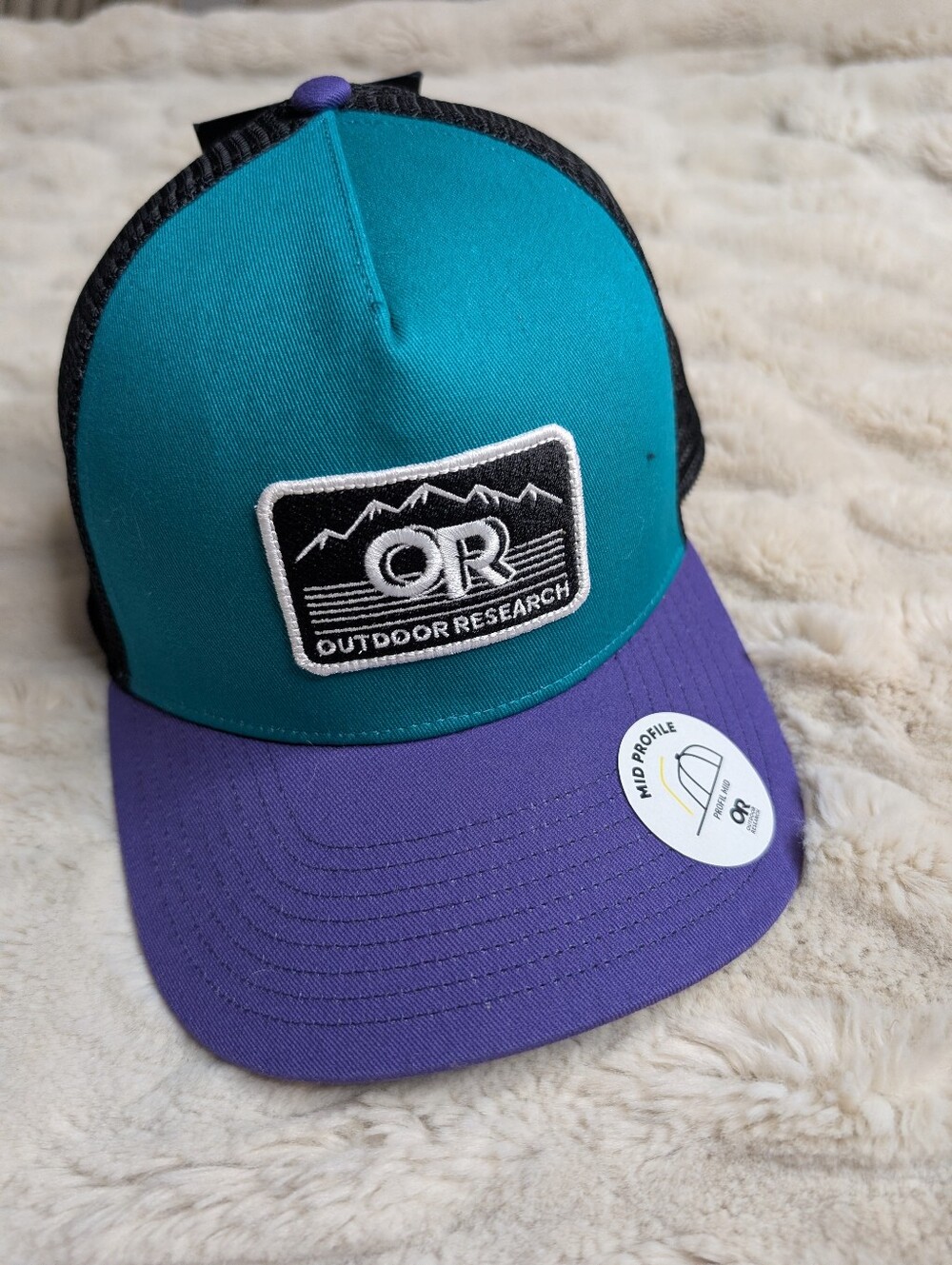 BNWT Outdoor Research Teal Front with Purple Brim Trucker Hat